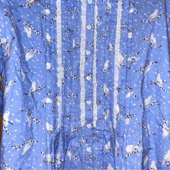 New Lanz of Salzburg Winter snow doves FLANNEL Pajama Top M Medium bird - Picture 4 of 4